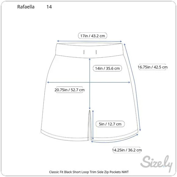 Rafaella Classic Fit Black Loop Trim Shorts Side Zip Side Pockets Pleats 14 NWT - Picture 10 of 10